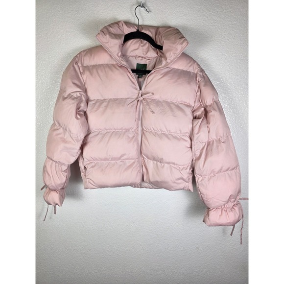 wild fable Jackets & Blazers - Wild Fable‎ Pink Puffer Jacket Water Resistant Cropped Bow Cuff XXS